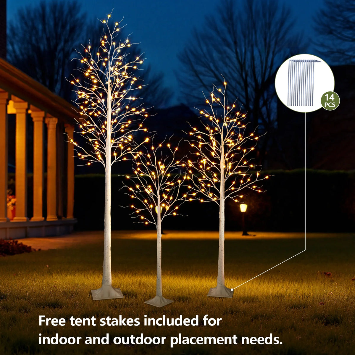 Lighted Birch Tree with Warm White Lights - 4ft/5ft/6ft/8ft Tall Artificial Tree with Clear Plug-in Lights, Sturdy Base & Elegant White Trunk & Branches for Indoor/Outdoor Christmas, Easter, Wedding Decorations