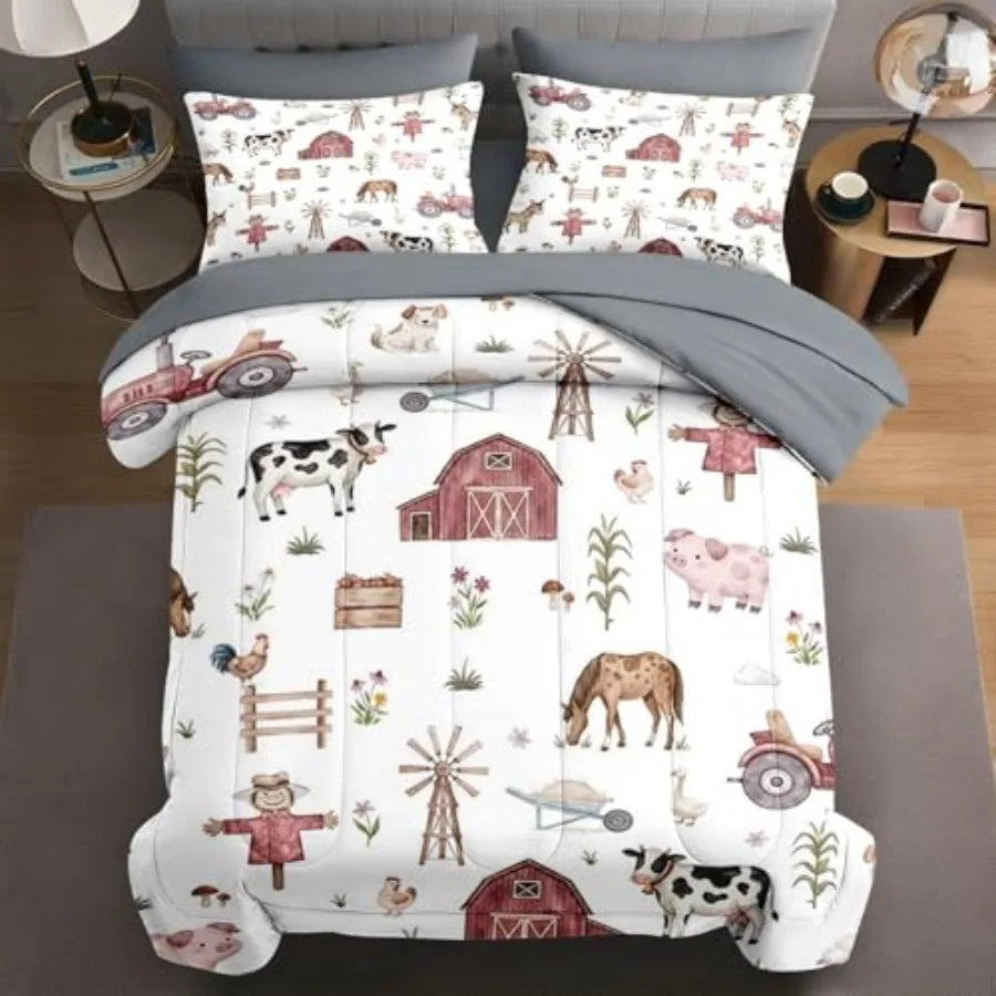 7 Pcs Size Comforter Set with 2 Pillowcases and 2 Shams Mid Century Bedding for Adults Sun Leaf Bed in a Bag with Flat Fitted S