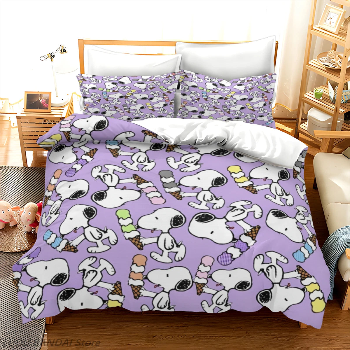 Snoopy Duvet Cover Set Snoopy Bedding Set Luxury Cover 3-Piece Polyester Christmas Decorations Cute Printed Cartoon home