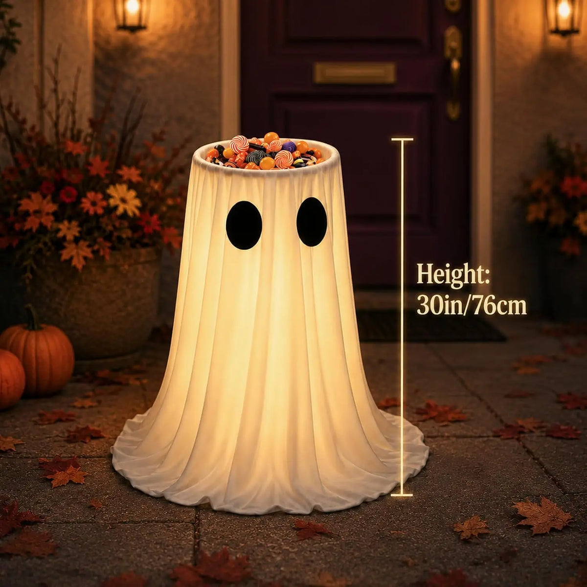 Large-Capacity Lighted Halloween Ghost Candy Bowl | Halloween Candy Bowl for Trick-or-Treat, Thick Draping Ghost Sheet