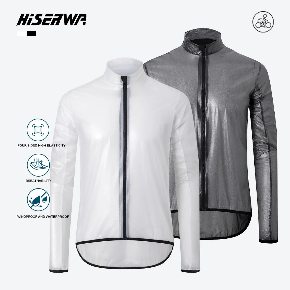 Hiserwa Ultralight Cycling Rain Jacket Waterproof Windproof Reflective Bike Jacket Breathable Packable Outdoor Riding Hiking
