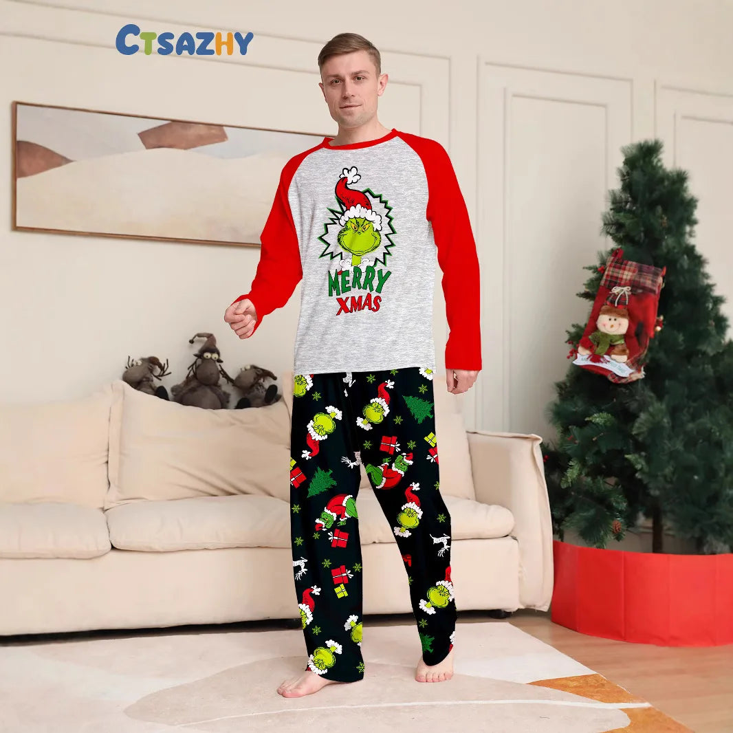 Christmas family clothing, 2-piece set of autumn and winter Christmas home wear and pajamas for a family of three