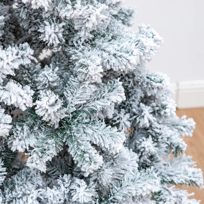 Snow Flocked Artificial Christmas Tree Slim PVC Xmas Tree 4-8FT Tree Only or USB LED String Lights with Remote Holiday Decor
