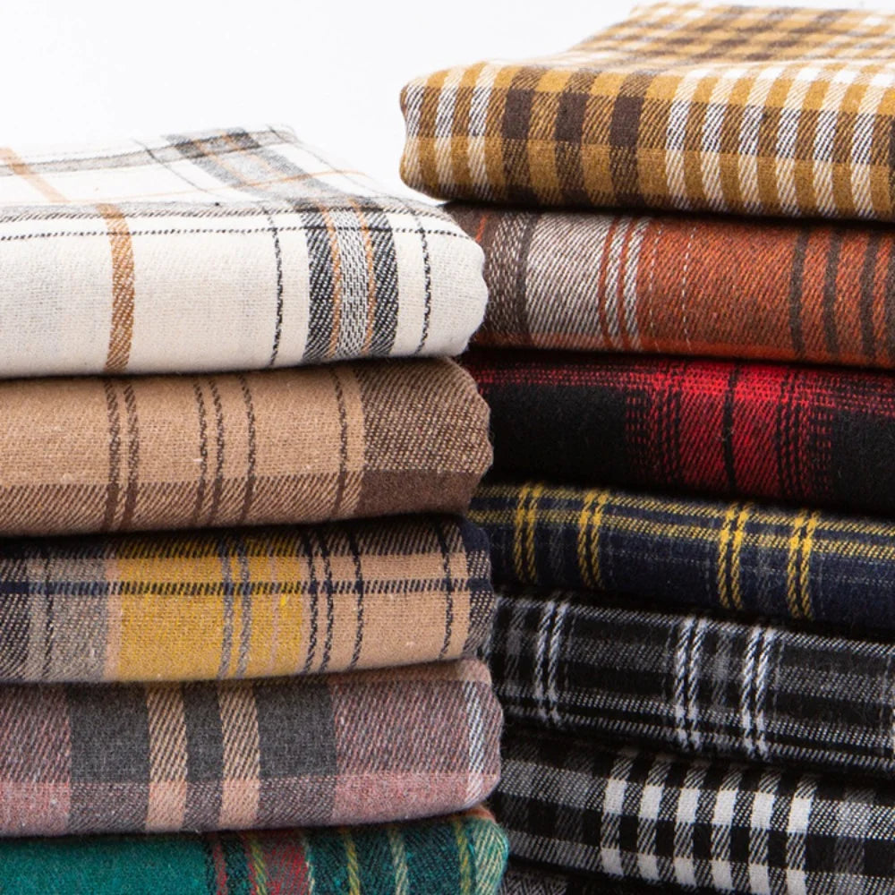 50cmBrushed Polyester Cotton Plaid Fabric 240gsm 1.45m Wide Soft Checkered Cloth for Spring Autumn Shirts, Skirts & DIY Sewing