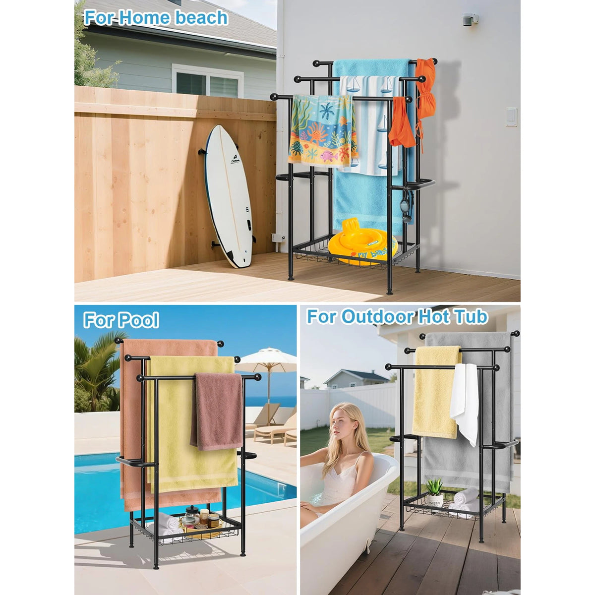 39" 3-Tier Black Metal Towel Rack