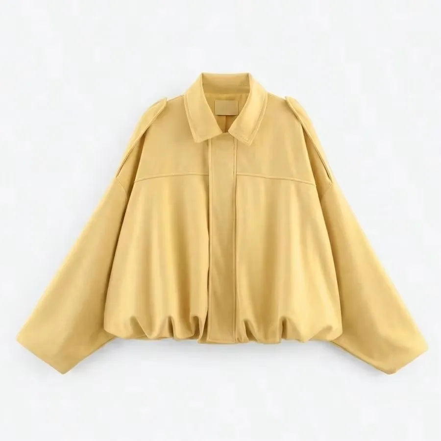 HH Women Elegant Party Jacket Loose Casual Office Coat Lapel Zipper Long Sleeve Vintage Autumn Vacation Winter Solid Outerwear