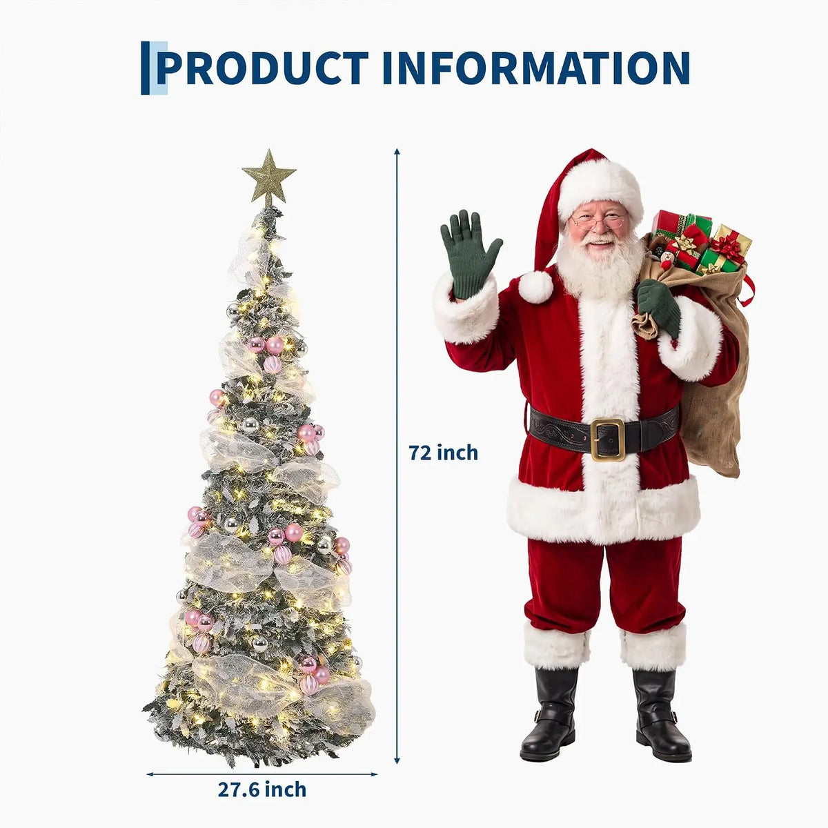 Garvee 6ft Pop-up Christmas Tree with LED lights and Christmas flower for home decoration  foldable Christmas tree  for Party Weddings Holiday Christmas Tree Decor ﻿