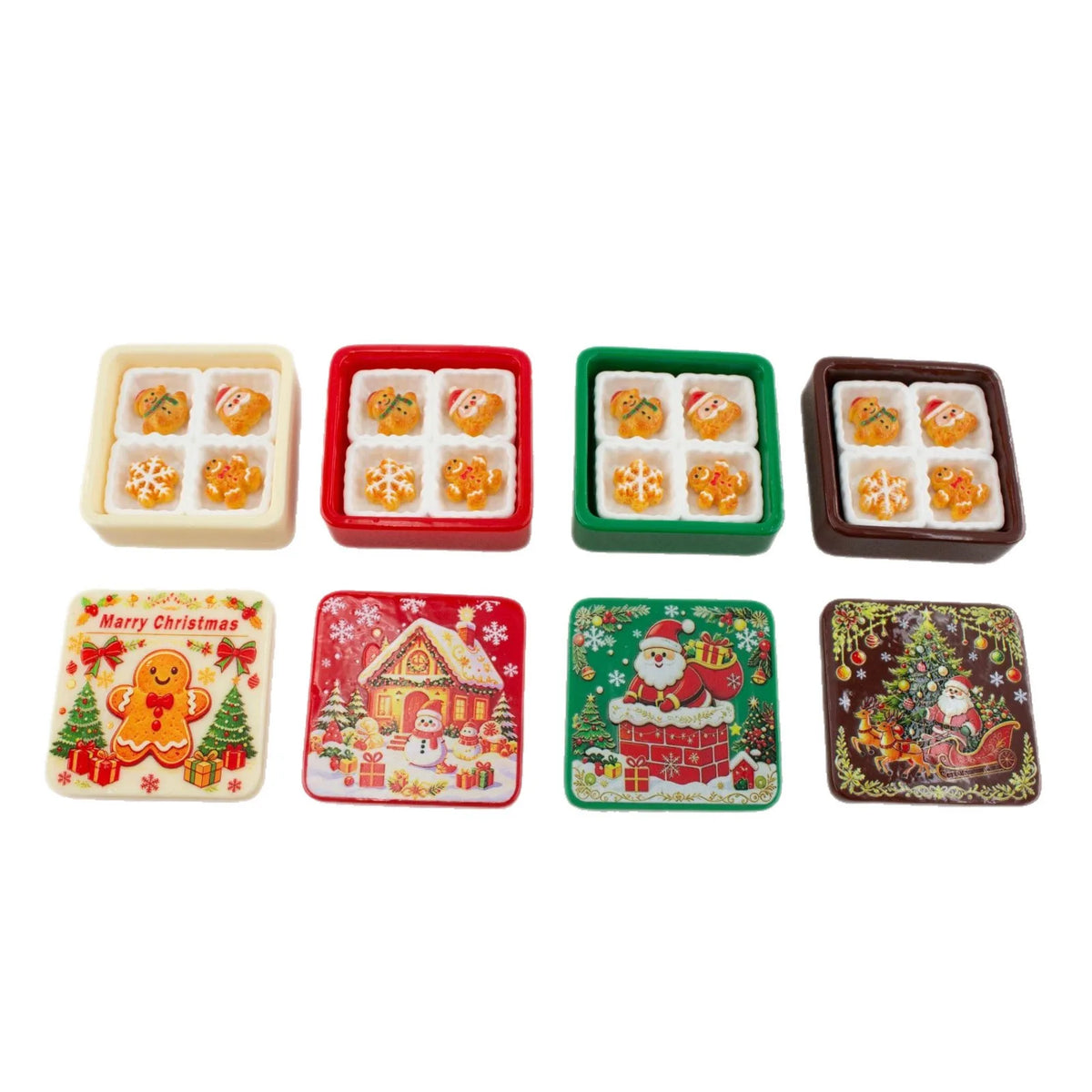 Cute Christmas Gingerbread Biscuit Gift Box Series 3D Resin Cabochon DIY for Keychain Earrings Dollhouse Accessories