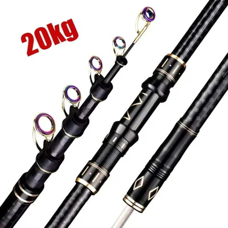 2.1m-4.5m Telescopic Fishing Rod  Travel Surf Rod Spinning Power 10-250g Distance Throwing Pole High Carbon Baitcasting Rod