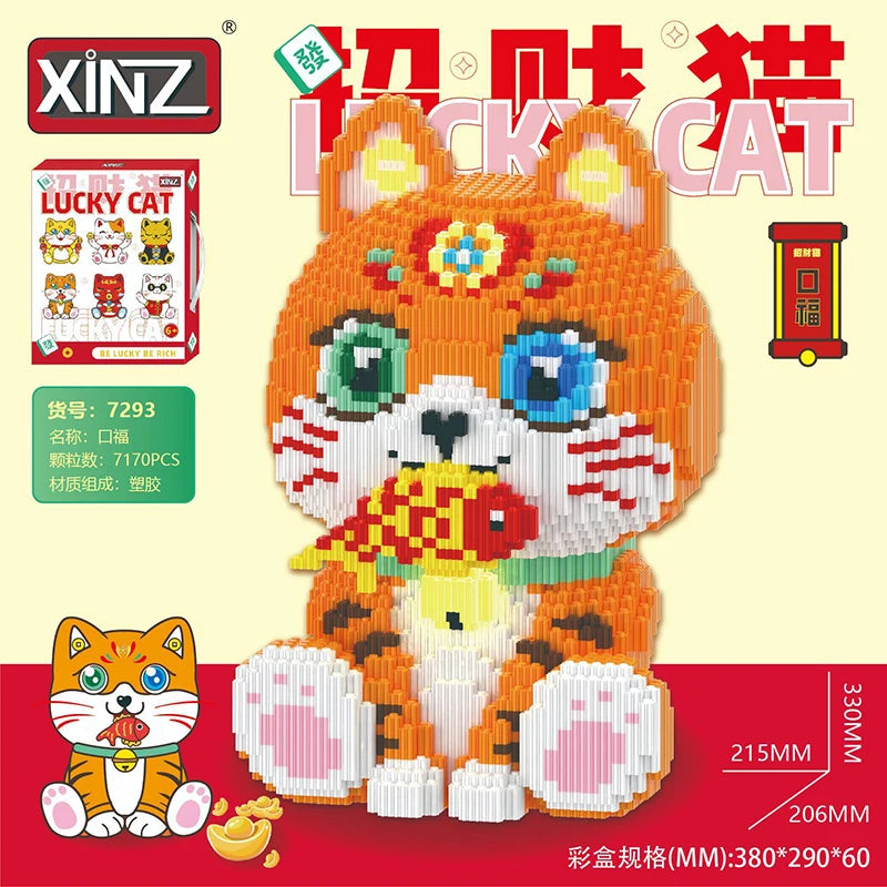 Maneki Neko Magic Building Block Lucky Cat Model Assembled Bricks 3D Kitty Puzzle Decor Toy For Kids Christmas Gift