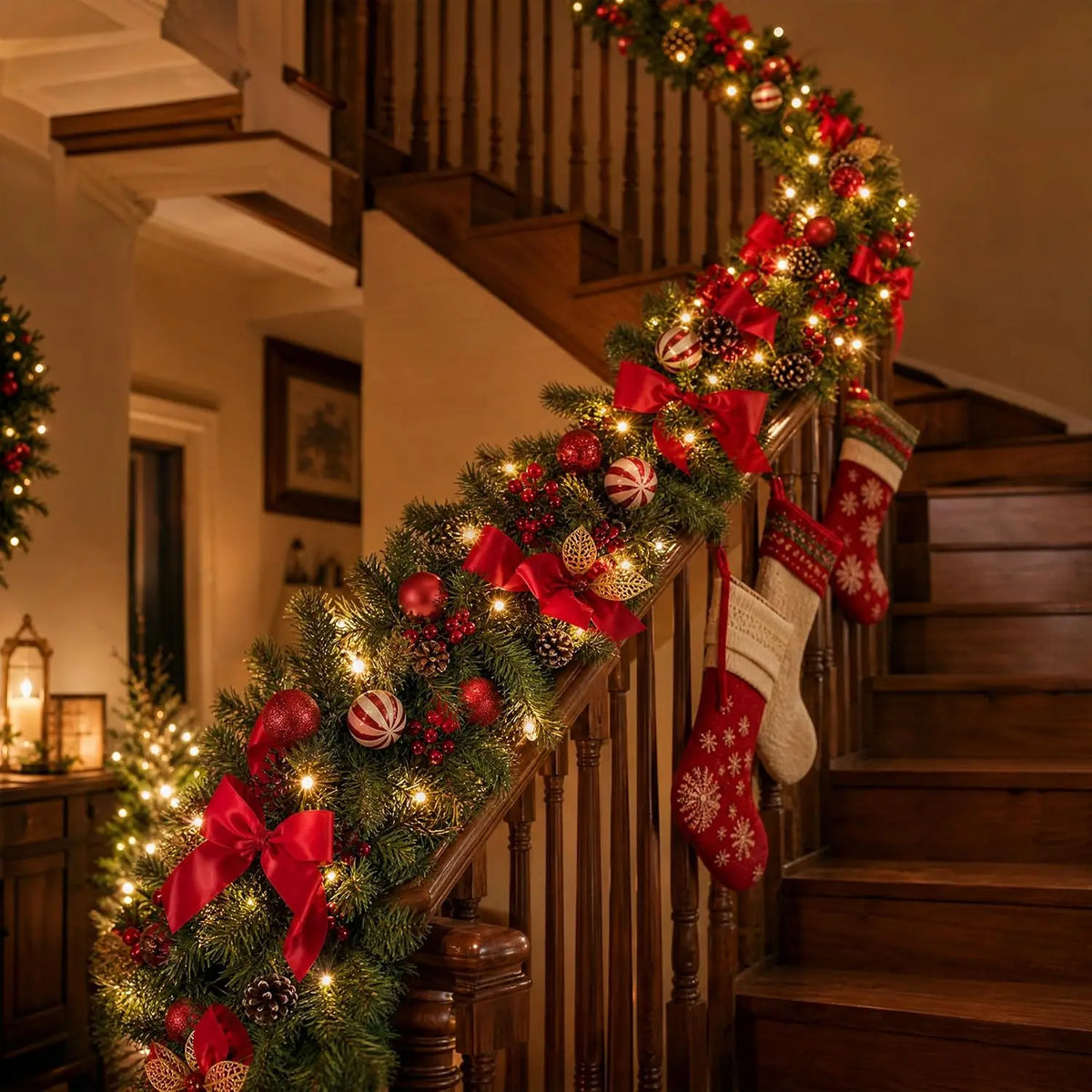 Garvee 9 ft Christmas Garland with 40 LED Lights, 8 Lighting Modes and Timer  Plants  Garland Wreaths Home Party Decoration Outdoor Yard Pine Tree Rattan Hanging Ornament