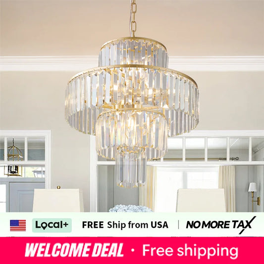 20" Luxury 4-Tier Crystal Chandelier, 12-Light Gold Frame Pendant Light, Elegant Ceiling Lighting for Living Room, Dining Room