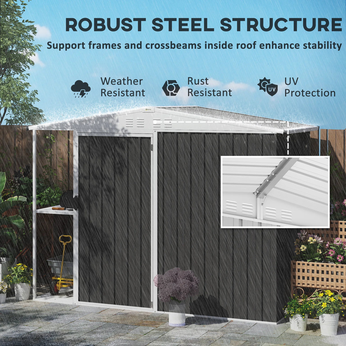 8 x 4ft Metal Garden Shed, Tool Shed w/ Lockable Door, Dark Gray