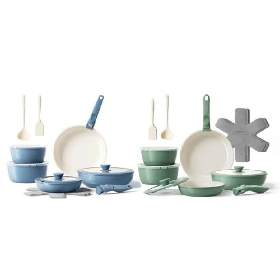 32pcs Ceramic Pots and Pans Set Non Stick Nonstick Kitchen Cookware Set with Detachable Handle Non Toxic PFAS PFOA and PTFE Fre