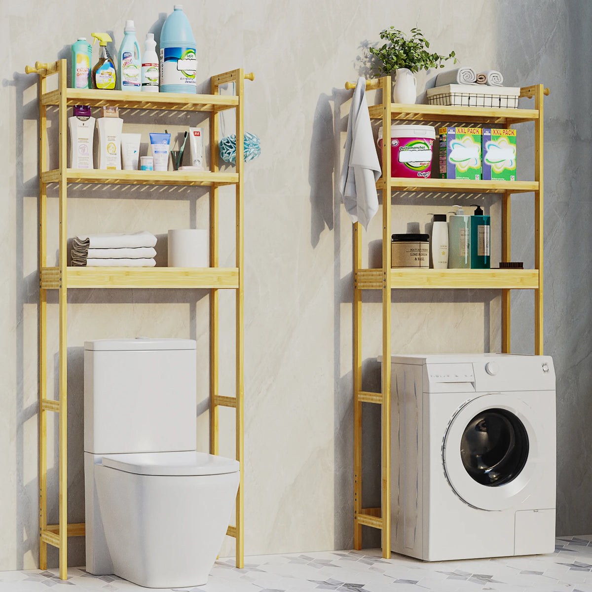 Over Toilet Shelf Bathroom Laundry Organizer Bamboo Storage Shelf Rack