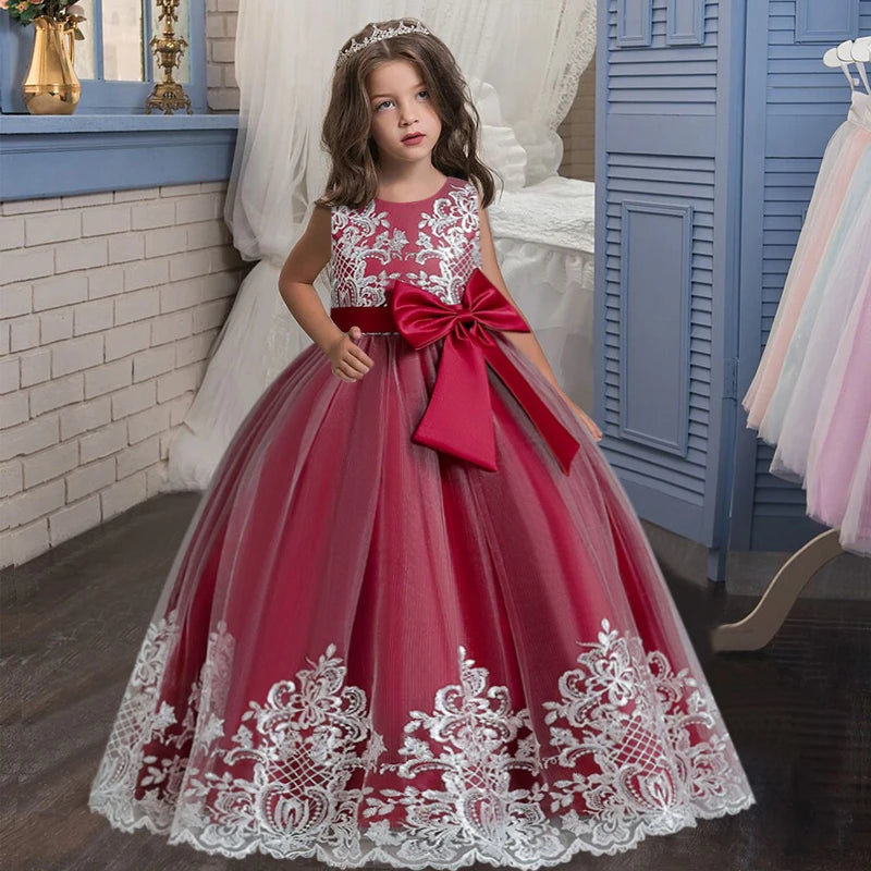 New Christmas Party Princess Long Dress Children's Gauze Lace Birthday Party Dinner Ball Big Butterfly Dress