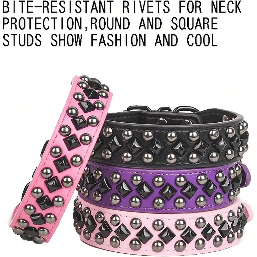 Studded Dog Collar Soft PU Leather Spike Pet Collar Adjustable Collars Small Medium Large DogsChristmas