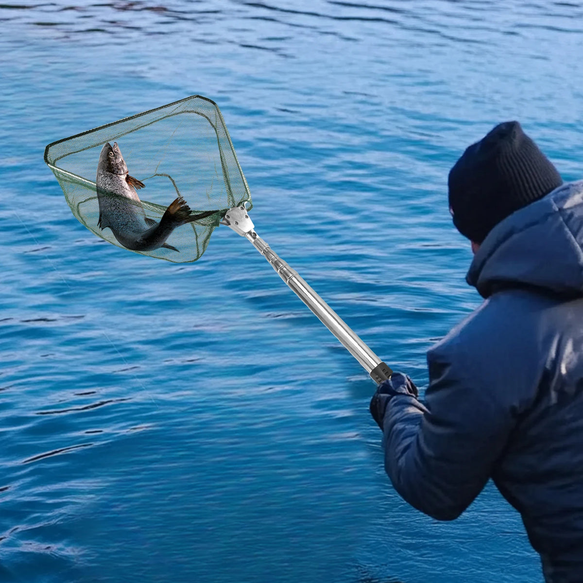 Fishing Landing Net with Telescopic Pole Handle Folding Nylon Mesh Fishing Net for Saltwater and Freshwater Steelhead,Salmon,Kayak,Catfish,Bass,Trout,Shrimp,Crab,for Easy Catch & Release