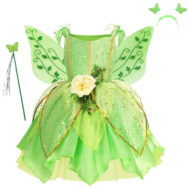 TinkerBell Fairy Costume for Girls Flower Dress Birthday Party Carnival Christmas Outfit Toddler Kids Fancy Vestido 2-8Y