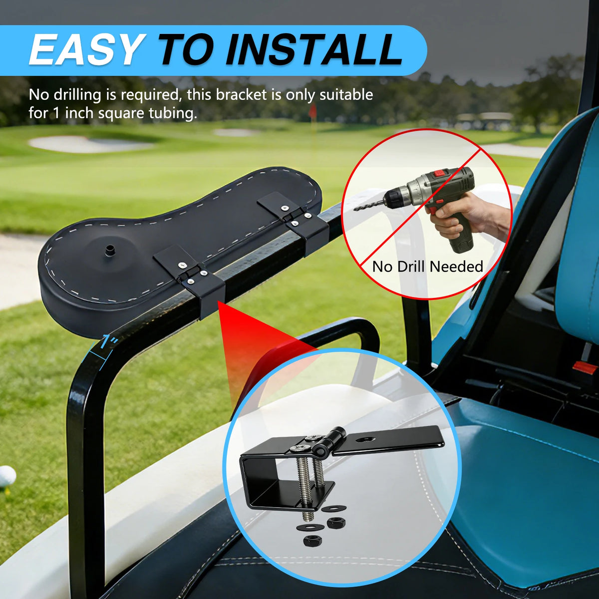 Nilight Golf Cart Armrest Black 2PCS Flip Stand Fits 1 inch Square No Drilling with Detachable Cup Holder Iron Bracket PU Leather Wooden Baseboard for EZGO Club Car Yamaha Rear Seat