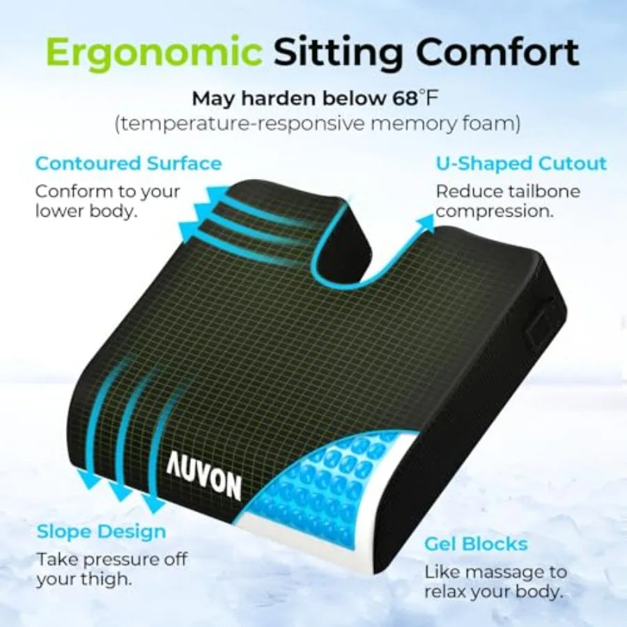 Gel Wheelchair Seat Cushion, Waterproof Cover, Pressure Sore and Ulcer Ergonomic Chair Cushion with U-Cutout for Tailbone Pain,