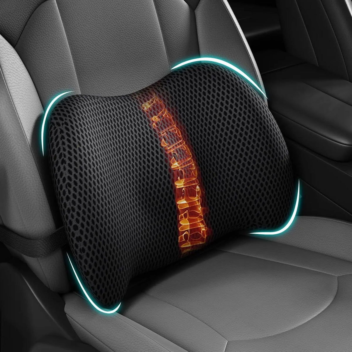 Lumbar Support Pillow for Car, Memory Foam Car Back Cushion | Car Seat Back Pillow for Driving, Adjustable Strap, Ergon