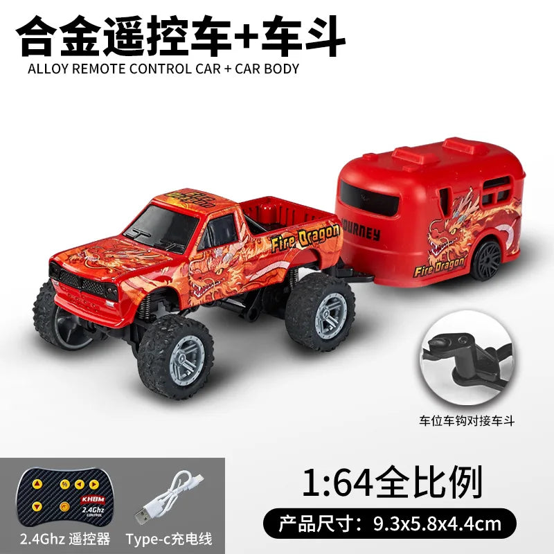 Mini 1:64 RC Car Monster Truck 2.4G Alloy Remote Control Off-Road Drift Racing with Led Light Adult Boys Toys Christmas Gifts