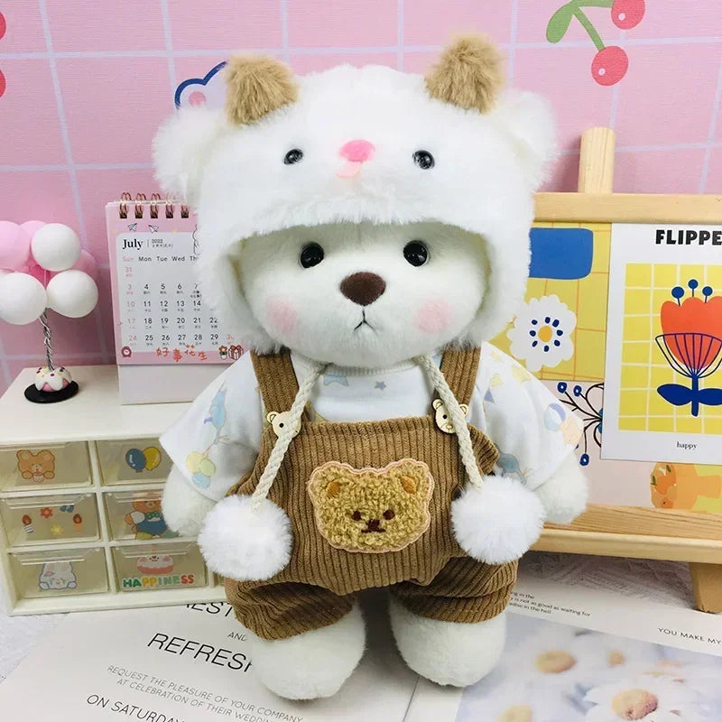2025 New Model Kawaii 30cm Lena Joint Bear Plush Doll Doll in Teddy Bear One-piece Suit Girl Birthday Gift Christmas Gift