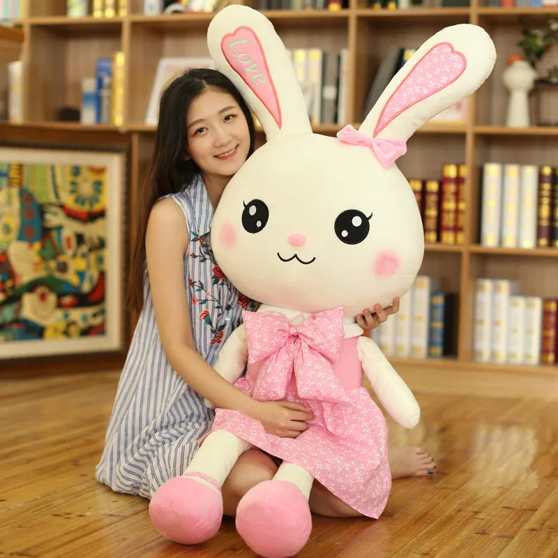 30-120cm Rabbit Plush Dolls Big Ear Bunny Plushie Soft Stuffed Animal Kawaii Skirt Rabbit Decor Christmas Girl Birthday Toy Gift