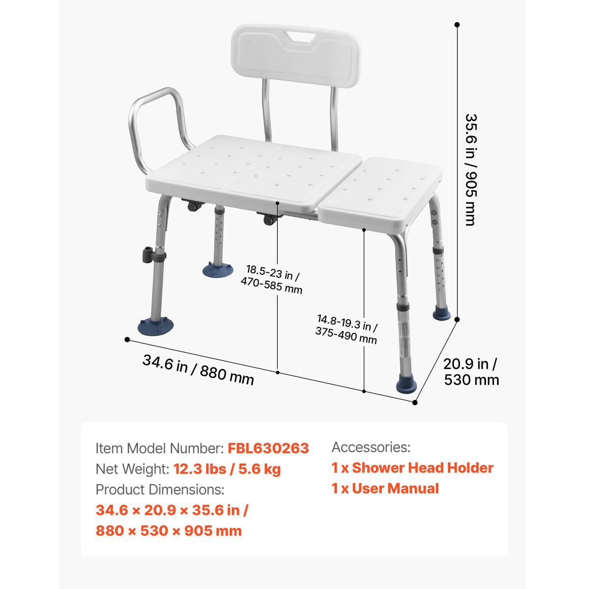SucceBuy Swivel Shower Chair with Arms and Back 400/500 lbs Adjustable for Inside Shower Stall and Bathtub for Seniors Disabled