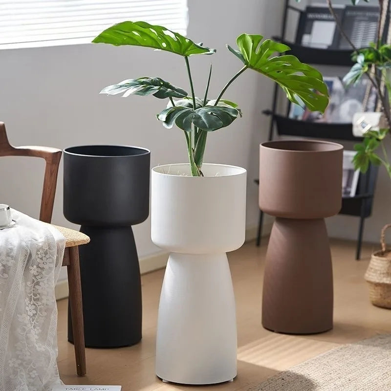 Creative high footed flower pot, living room floor standing Nordic green plant, lotus lamp planting pot