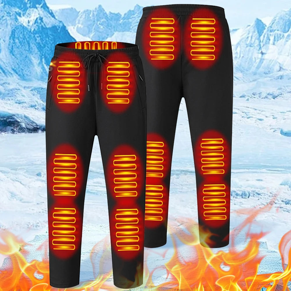 USB 5V Heated Pants Men Women 12 Zone Thermal Trousers Windproof Waterproof Elastic Waist for Skiing Fishing Motorcycle Riding
