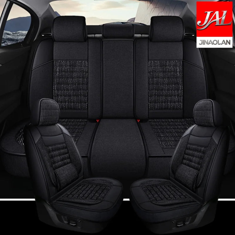 5 Seats Luxury Linen Car Seat Covers, Suitable For All Seasons, Wear-resistant And Durable, Comfortable And Breathable, Exquisite Workmanship, Enhances The Interior Quality, Fixed Lumbar Support, Suitable For SUVs, Trucks, An