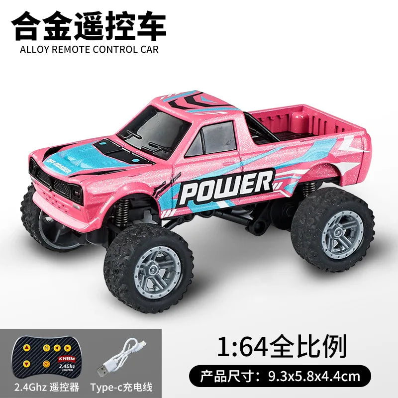 Mini 1:64 RC Car Monster Truck 2.4G Alloy Remote Control Off-Road Drift Racing with Led Light Adult Boys Toys Christmas Gifts