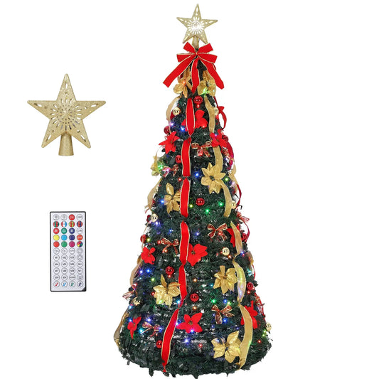 6-7 FT Pop-Up Pre-Lit Christmas Tree with LED Lights & Lighted Star Leader Pre-Decorated Artificial Xmas Tree for Indoor Holiday Decor