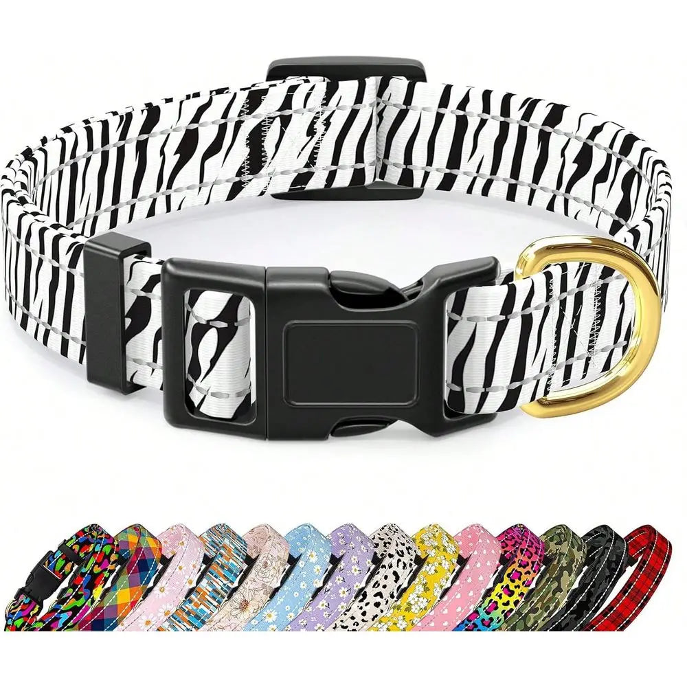Reflective Dog Collar For Large Dogs, Cute Boho Adjustable HeavyDuty Nylon Puppy Collar For Boy And Girl Female, Soft Pet Acces