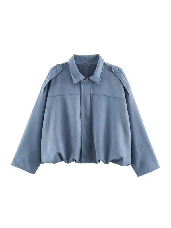 HH Women Elegant Party Jacket Loose Casual Office Coat Lapel Zipper Long Sleeve Vintage Autumn Vacation Winter Solid Outerwear