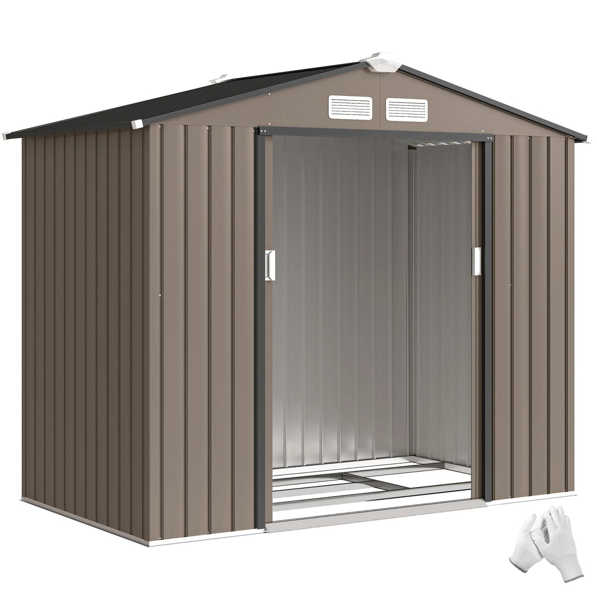 Garden Shed Storage Unit w/ Locking Door Foundation Kit Air Vent Brown