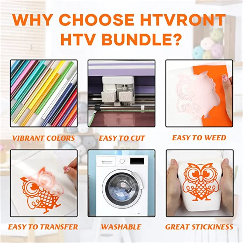 HTVRONT 20Rolls 12 in X 3 FT HTV Heat Transfer Vinyl Hot Press Iron-on Tshirt Textiles Film Roll HTV Printing Clothing Christmas Halloween Decor for Cameo DIY