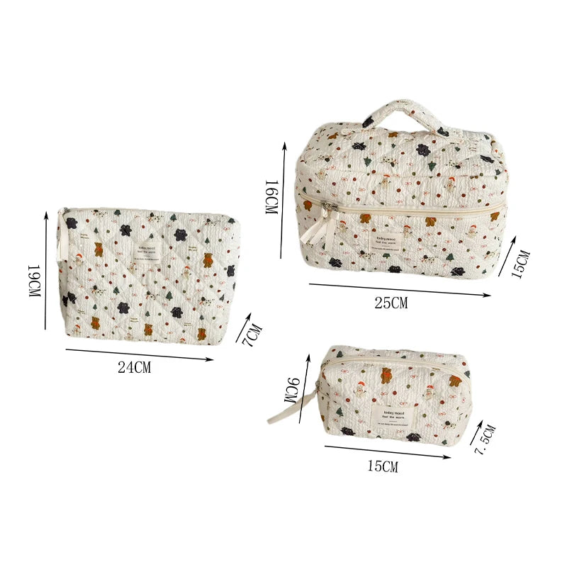 Ladies' Cosmetic Bags Cartoon Snowman Large Capacity Portable Storage Bags Teddy Bear Print Christmas Cute Kawaii Makeup Bags
