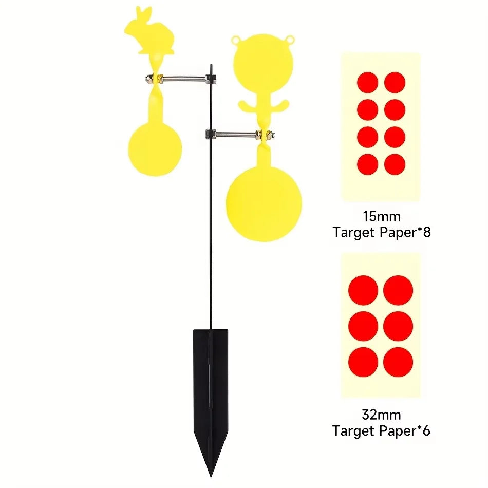 Iron Ground Insertion Double-Sided Rotating Target with Dual 360 Degree Rotating Heads, Used for Slingshot, Air Gun Practice Shooting, Outdoor Entertainment