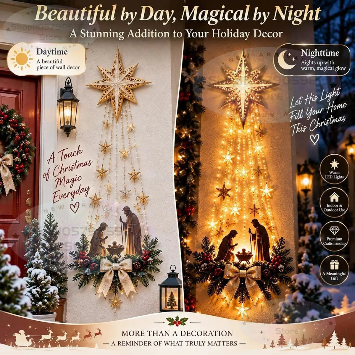 2026 Lighted Nativity Bethlehem Star Wall Decor with Warm LED Lights,Indoor & Outdoor Use, Holiday Wall Hanging,Christmas Decor
