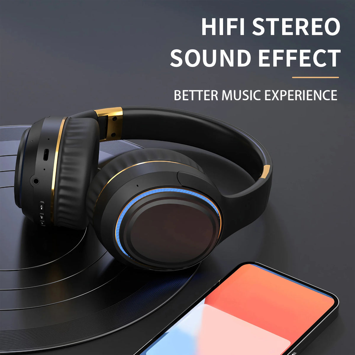 Over-Ear Bluetooth Headphones, Wireless Sport Headset with Wired Option, LED Breathing Light, Foldable Portable Design for PC Gaming, Music, Travel, Home Office Use, Great Gift Choice for Men, Women and Students