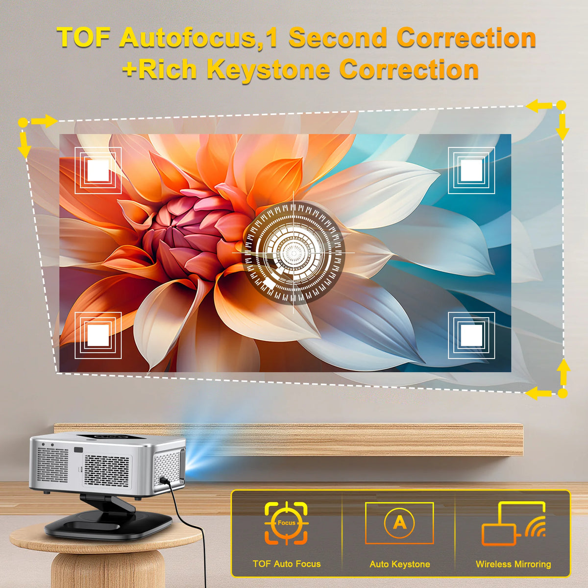 HORLAT Projector 2000Ansi Lumens Full HD 1080P 4K Video Auto Focus& Keystone Home Cinema 5G WiFi Portable TV Proyector Christmas