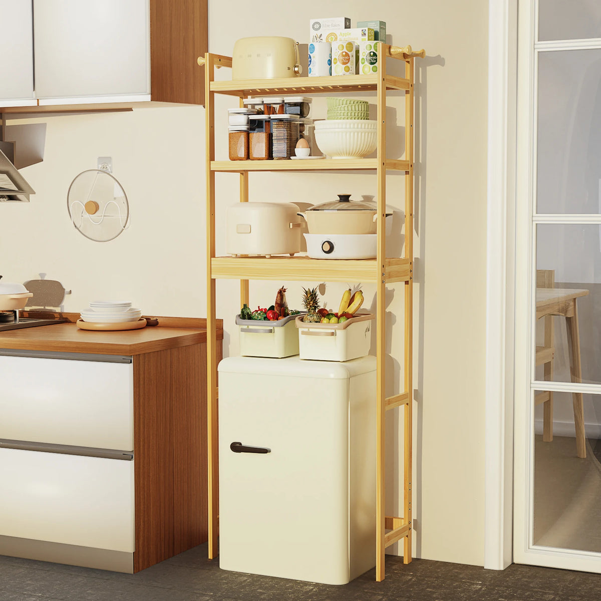 Bamboo Bathroom Finishing Rack With Hook and 3-Layer Height Adjustable Shelf Stable Durable Saving Space Laundry Room Bathroom