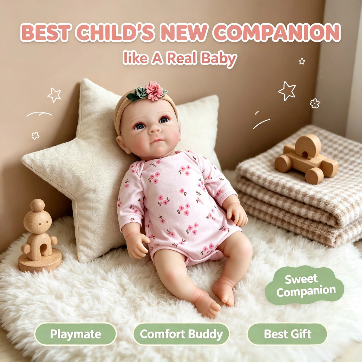 18 Inch High-Realistic Resin Doll Hand-Painted Skin Texture Lifelike Baby Facial Features Suitable for Imaginative Play Display And Collectible