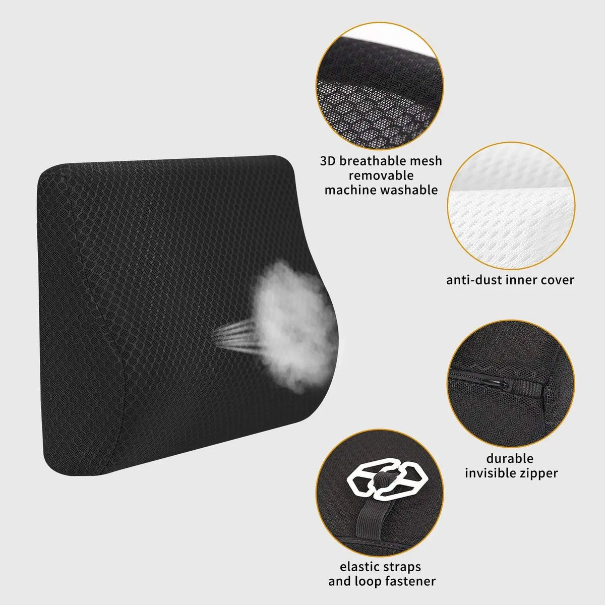Memory Foam Lumbar Support Pillow for Car - Lower Back Support Cushion for Driving,   (Black)