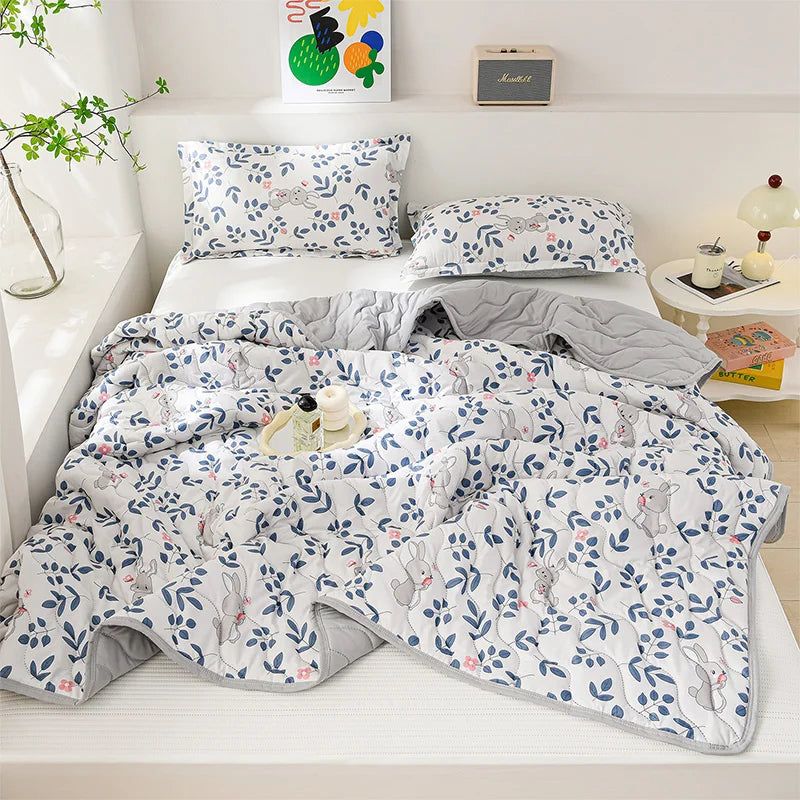 Breathable Quilted Summer Blanket Cooling Skin-friendly Comforter Soft Lightweight Quilt Well-vetilated Single Double  Duvet Set