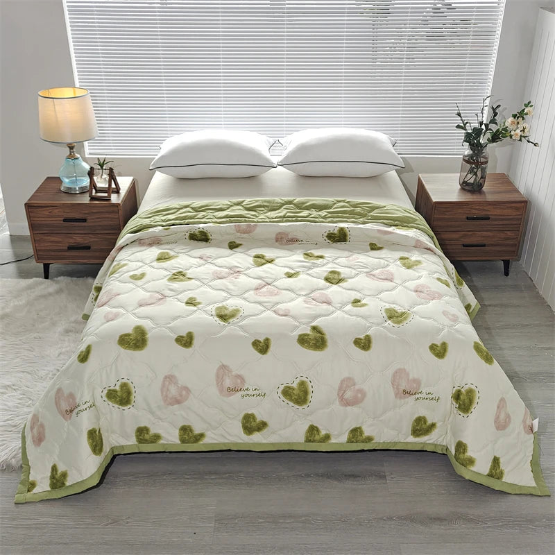 Cool Refreshing Soft Summer Quilt Skin Friendly Breathable Flower Printing Air Conditioner Blanket Thin Well-vetilated Comforter
