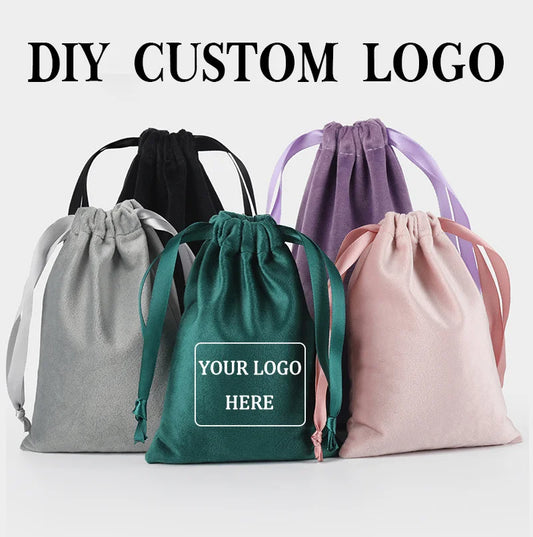 DINYAO Custom Logo Velvet Drawstring Bags Soft Tousch Dust Pouche Personalized Wedding Christmas Gift Storage Pouch